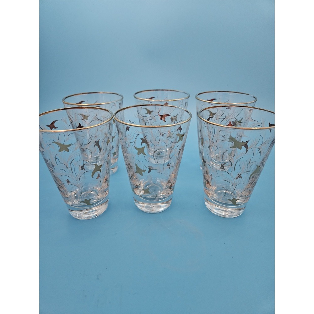 VINTAGE LIBBEY GOLD LEAF GLASSES Royal Fern Tumblers Set of 6 Gold Rim Barware